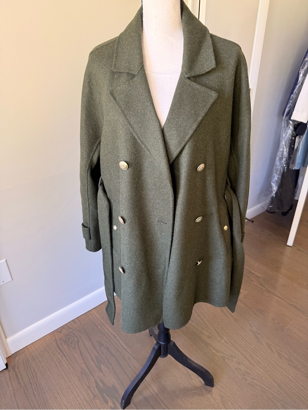 J. Crew Dark Olive Double-Breasted  Trench Coat in Double Faced Wool - Picture 4 of 14